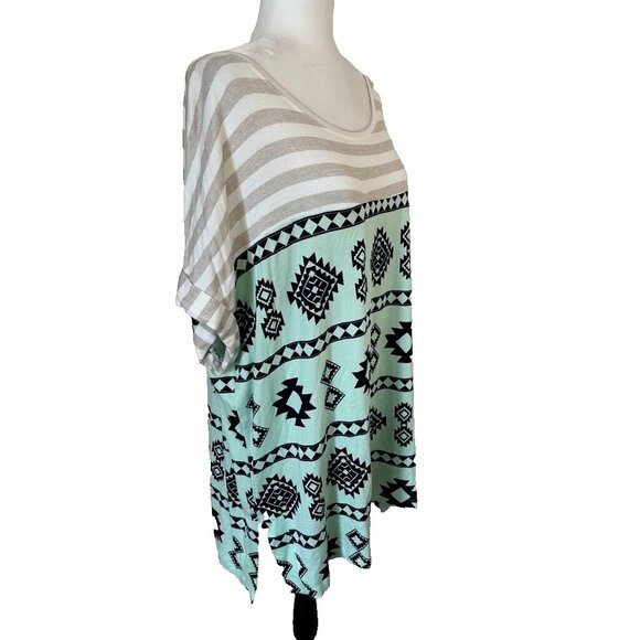 NWT LULAROE LEAH Cuff Sleeve Tunic Top Size 3XL Mint Green Aztec Print Soft - Picture 4 of 7